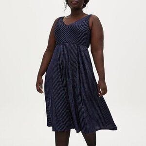 TORRID Dark Blue & Multi Stripe Shimmer Midi Skater Dress